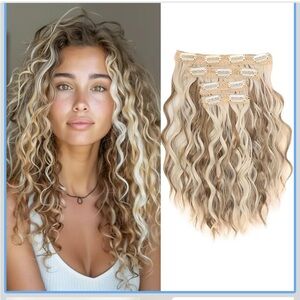 Clip in Hair Extensions, 4PCS Short Wavy Platinum blonde